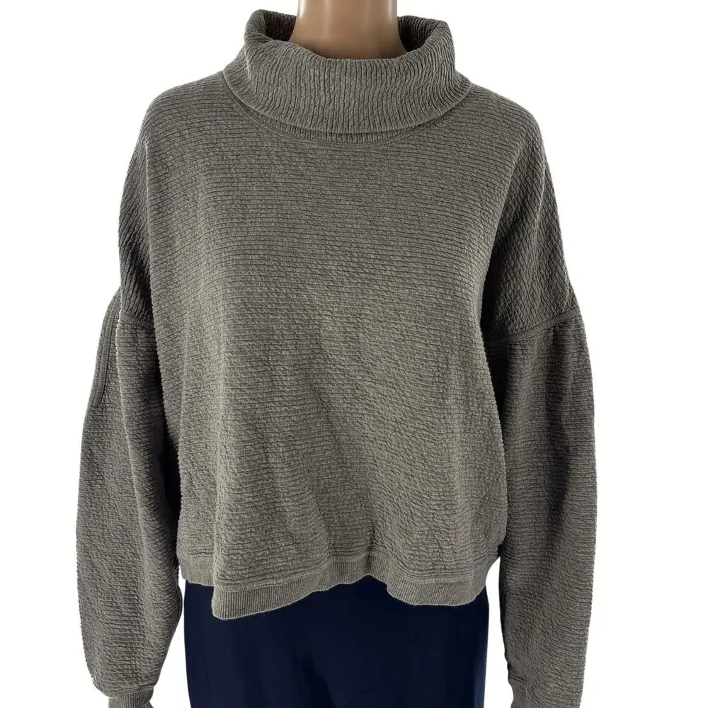 Lululemon Gray Sage Green Peaceful Moments Striped High Neck Pullover
